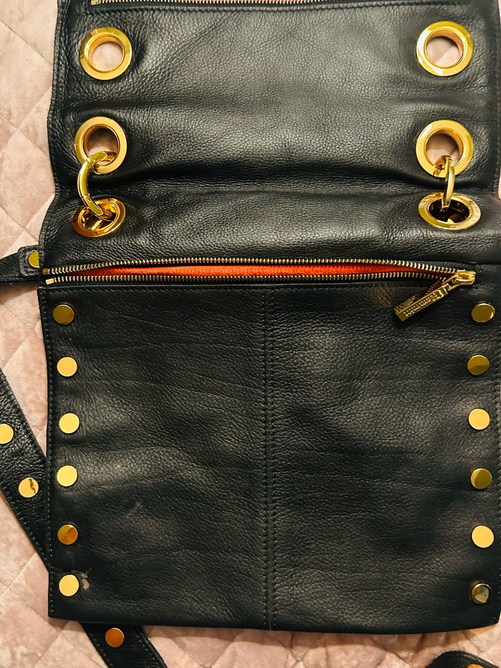 Hammitt Black Leather Crossbody with Gold Grommets - Picture 4 of 13